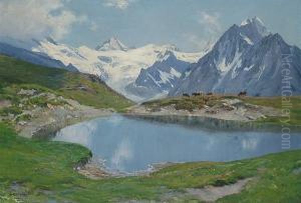 Alpe De Cotter Oil Painting by Fritz Edouard Huguenin-Lassauguette