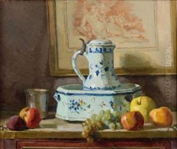 Nature Morte Aux Pommes Et Au Pichet De Faience Oil Painting by Paul Jean Hugues