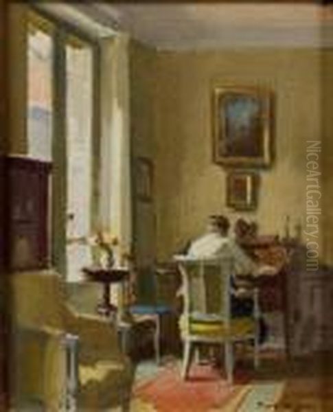 Interieur Du Peintre Au Bureau Louis Xv Oil Painting by Paul Jean Hugues