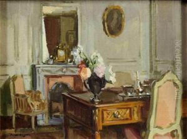 Interieur Au Bureau Louis Xvi Oil Painting by Paul Jean Hugues