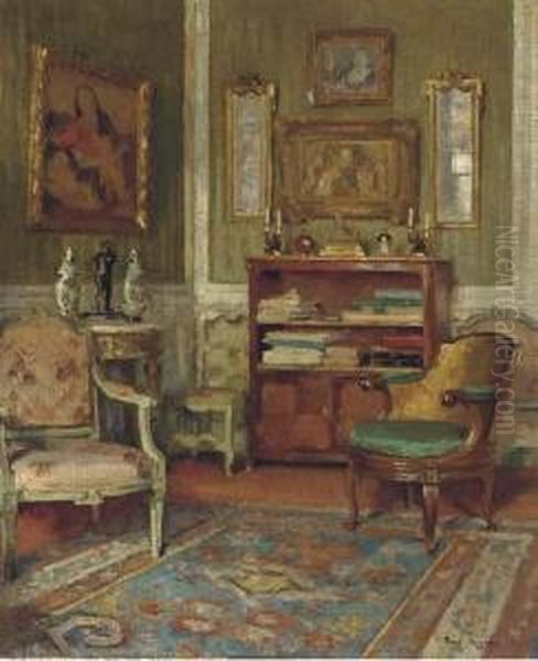 Study Of An Interior Oil Painting by Paul Jean Hugues