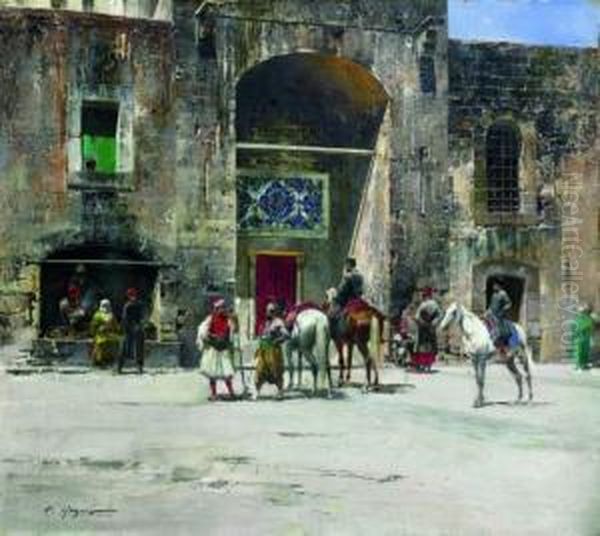 La Halte Des Cavaliers En Turquie Oil Painting by Victor Pierre Huguet