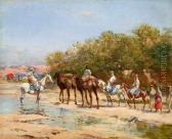 Caravane En Marche A El Ouatara, Algerie Oil Painting by Victor Pierre Huguet