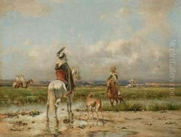 La Chasse Au Faucon Oil Painting by Victor Pierre Huguet