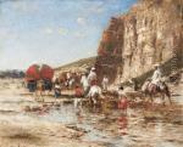 La Caravane Au Passage Du Gue Oil Painting by Victor Pierre Huguet