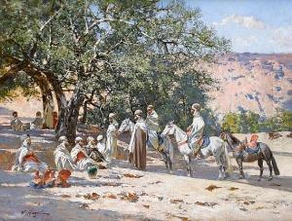 Resting At An Oasis Oil Painting by Victor Pierre Huguet