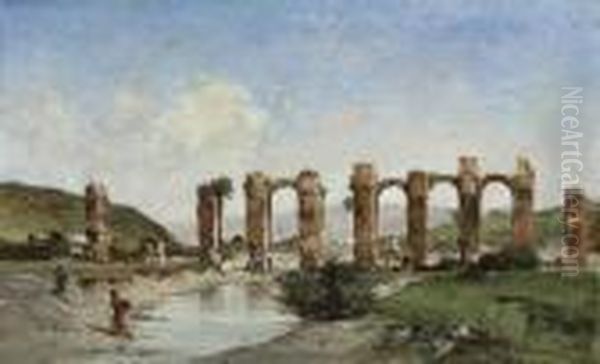 The Roman Acqueduct, Cherchell, Algeria Oil Painting by Victor Pierre Huguet