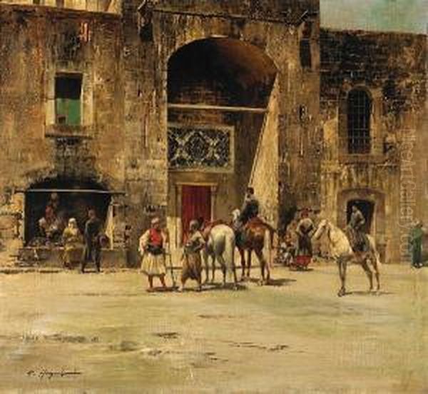 An Arab Archway Oil Painting by Victor Pierre Huguet