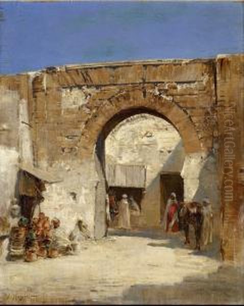 Porte Aux Environs De Tunis Oil Painting by Victor Pierre Huguet