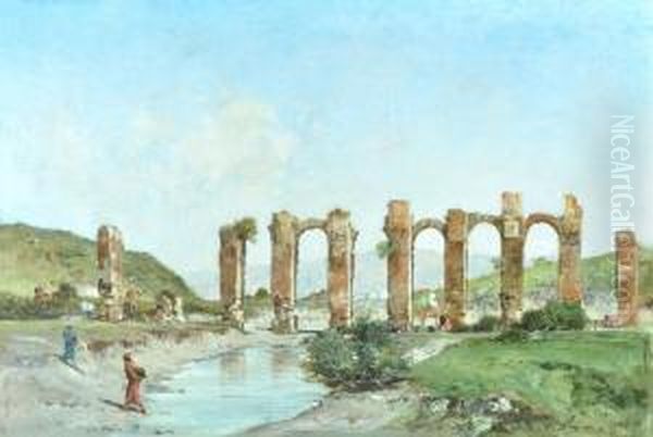 Paisaje Animado. Ruinas De Acueducto Oil Painting by Victor Pierre Huguet