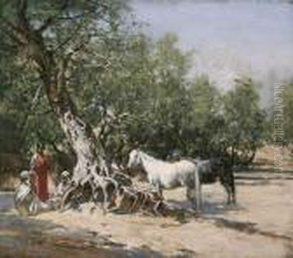 Palabre Au Pied D'un Arbre Oil Painting by Victor Pierre Huguet