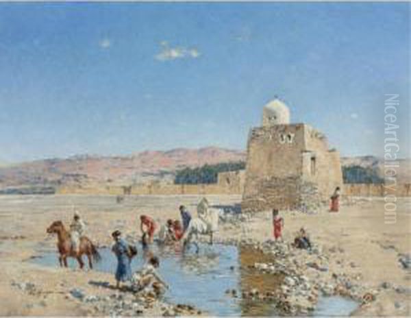 Oasis In The Desert Oil Painting by Victor Pierre Huguet