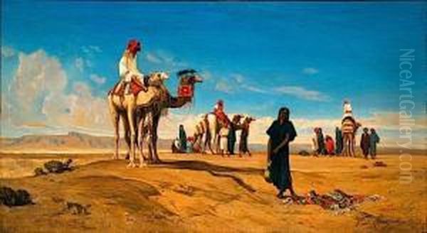 Halte De Bicharis Dans Le Desert De Lybie by Victor Pierre Huguet