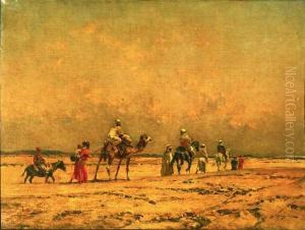 Caravan Crossing The Desert. Oil Painting by Victor Pierre Huguet