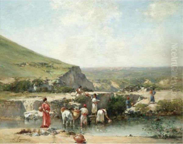 Fetching Water, Algeria Oil Painting by Victor Pierre Huguet