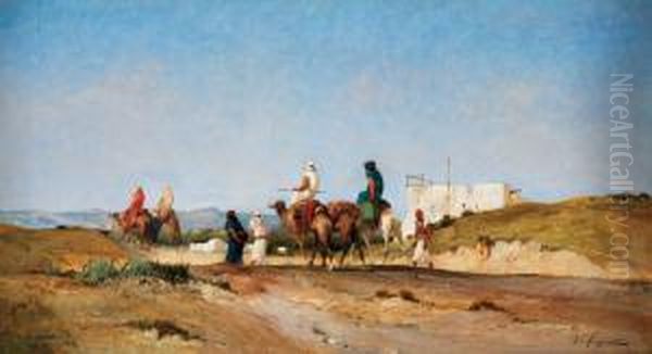 Caravane De Chameliers Oil Painting by Victor Pierre Huguet