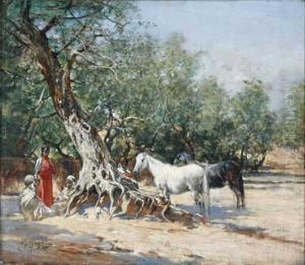 Rast Unter Einembaum Oil Painting by Victor Pierre Huguet