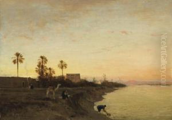 Scene Au Bord Du Nil Oil Painting by Victor Pierre Huguet