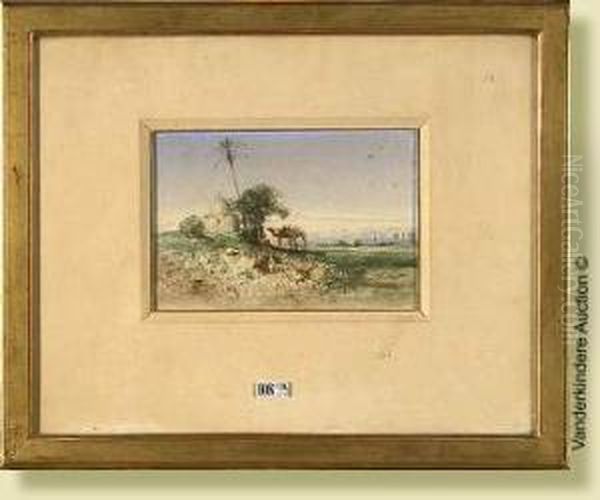 Lahalte Au Tombeau Du Marabout, 
Aquarelle Sur Papier. Signee En Bas Adroite V. Huguet. Ecole Francaise. 
Dim.: 14,5x21cm. Oil Painting by Victor Pierre Huguet