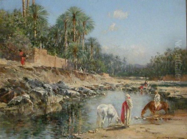 Desert Oasis Oil Painting by Victor Pierre Huguet