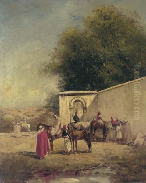 A L'abreuvoir Oil Painting by Victor Pierre Huguet