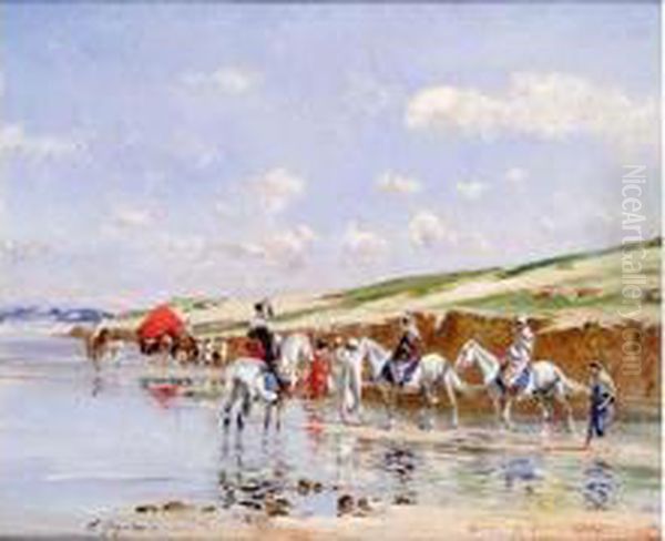 Le Passage Du Gue Oil Painting by Victor Pierre Huguet