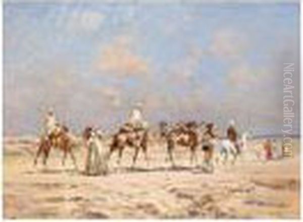 A Caravan Crossing The Desert Oil Painting by Victor Pierre Huguet