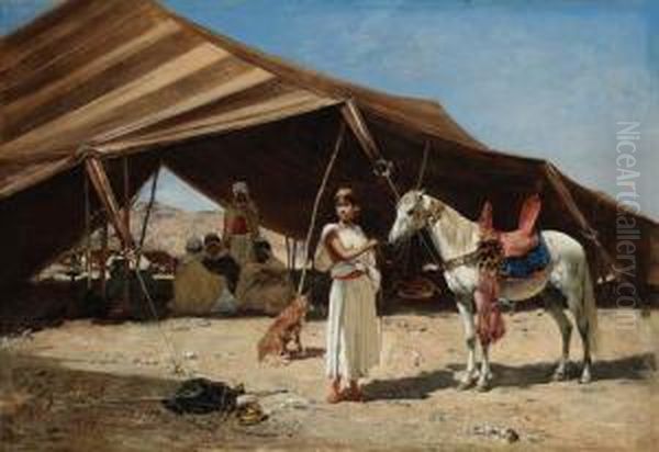 A Bedouin Encampment Oil Painting by Victor Pierre Huguet