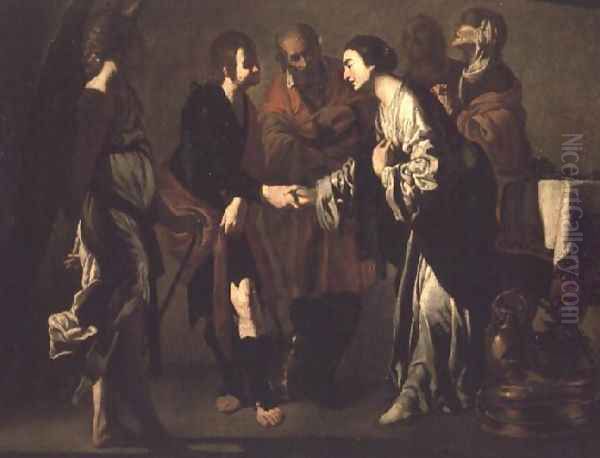 The Betrothal of Tobias Oil Painting by Bernardo Cavallino