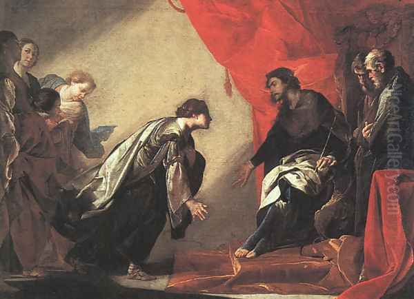 Esther in front of Ahasuerus, c.1645-50 Oil Painting by Bernardo Cavallino