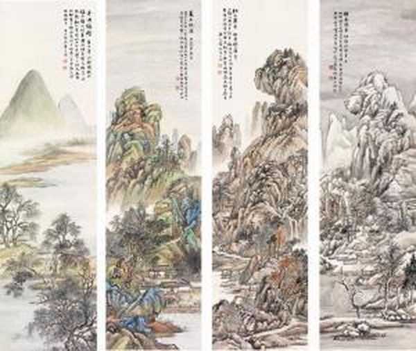 Landscape In Four Seasons Oil Painting by Lu Hui