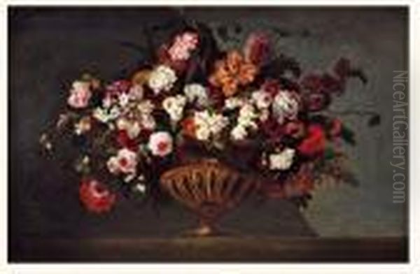 Bouquet De Fleurs Dans Une Coupe En Vermeil Oil Painting by Pierre-Nicolas Huillot