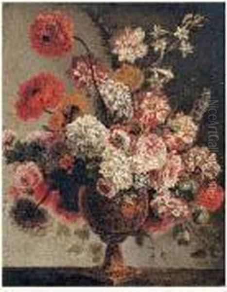 Nature Morte Au Vase De Fleurs Sur Un Entablement Oil Painting by Pierre-Nicolas Huillot