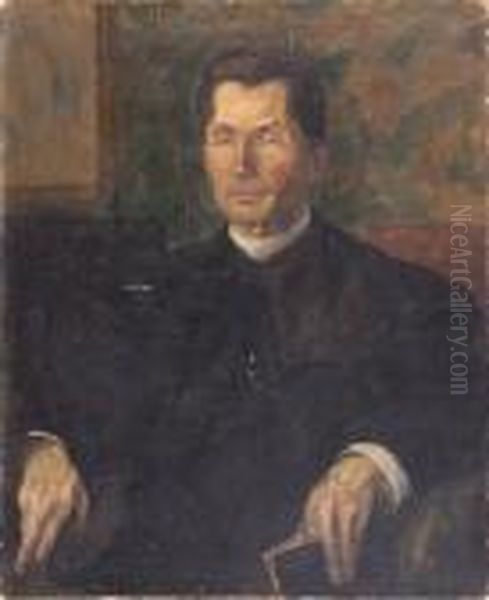 Portret Ksiedza Oil Painting by Jerzy Hulewicz