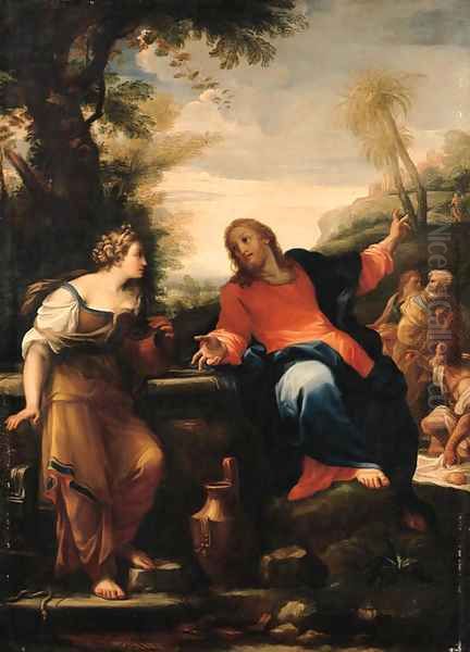 Christ and the Woman of Samaria Oil Painting by Giuseppe Chiari