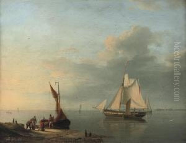 Loading The Ships On A Calm Oil Painting by Hendrik Hulk