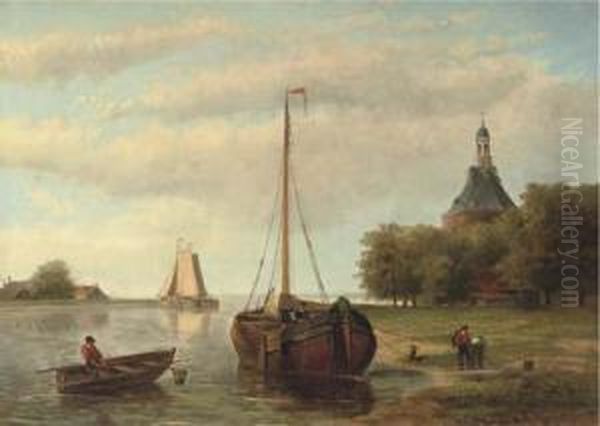 Fishermen Near The Dromedaris, Enkhuizen Oil Painting by Hendrik Hulk