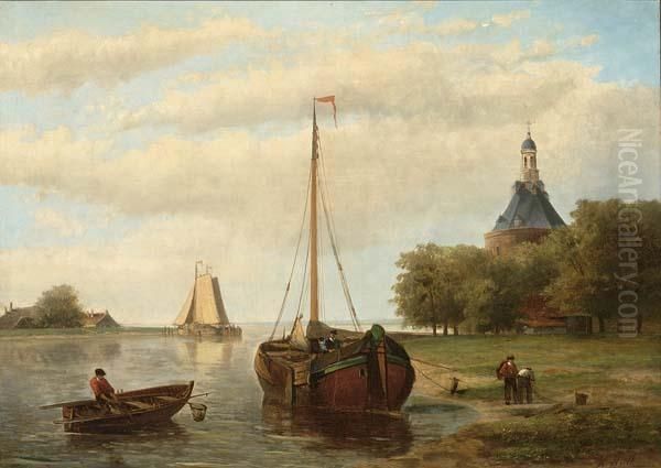 Unloading The Catch Enkhuizen Oil Painting by Hendrik Hulk