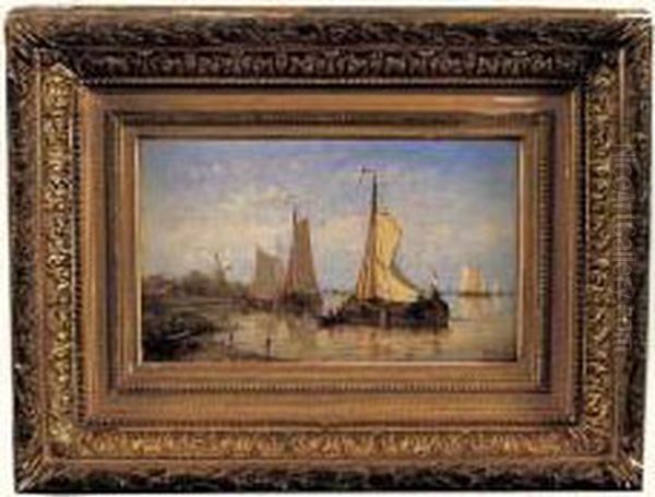 voilier Pres D'un Rivage Pres D'un Moulin Oil Painting by Hendrik Hulk