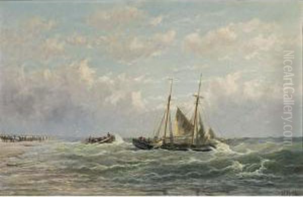 Shipping Near The Coast Oil Painting by Hendrik Hulk