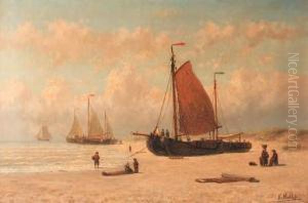 Bomschuiten On The Beach Of Zandvoort, Noord Holland Oil Painting by Hendrik Hulk