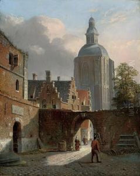 Figures In A Dutch Courtyard Oil Painting by Johannes Frederik Hulk, Snr.