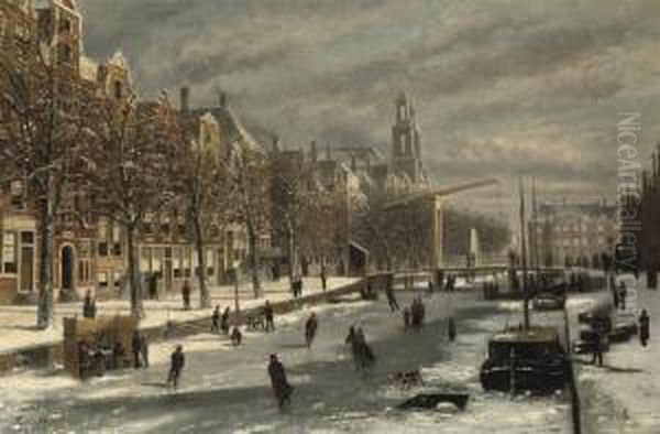 The Houtgracht With The Mozes And Aaronkerk, Amsterdam Oil Painting by Johannes Frederik Hulk, Snr.