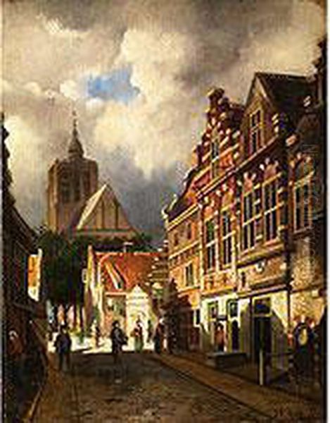 Gasse Mit Giebelhausern In Einer Niederlandischen Stadt by Johannes Frederik Hulk, Snr.