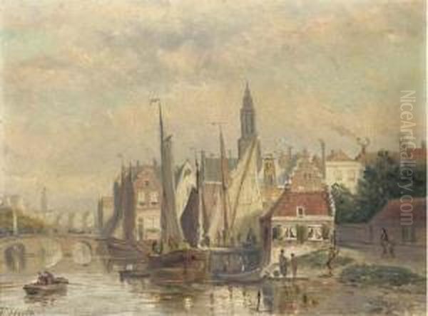 Activities In A Dutch Harbour; And The Fleet Preparing For Departure Oil Painting by Johannes Frederik Hulk, Snr.