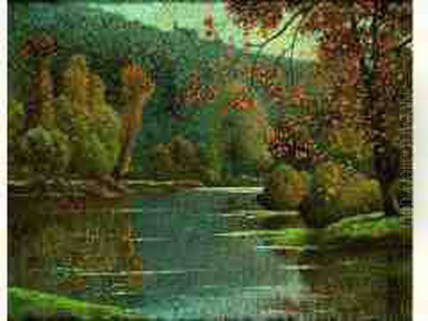 Automne Sur La Riviere Oil Painting by Johannes Frederik Hulk, Snr.