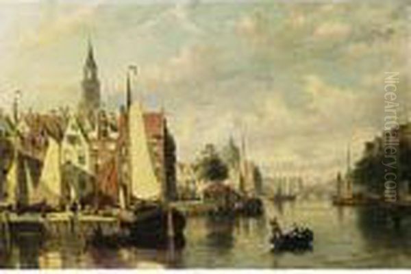 Townview Amsterdam Oil Painting by Johannes Frederik Hulk, Snr.