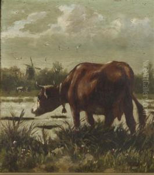 A Cow In A Landscape; And A Cow By The Water's Edge Oil Painting by William Frederick Hulk