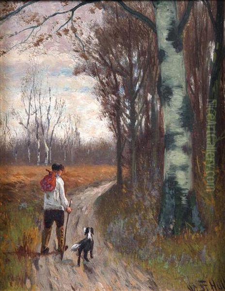 Travellerbeside A Wood With Dog Oil Painting by William Frederick Hulk