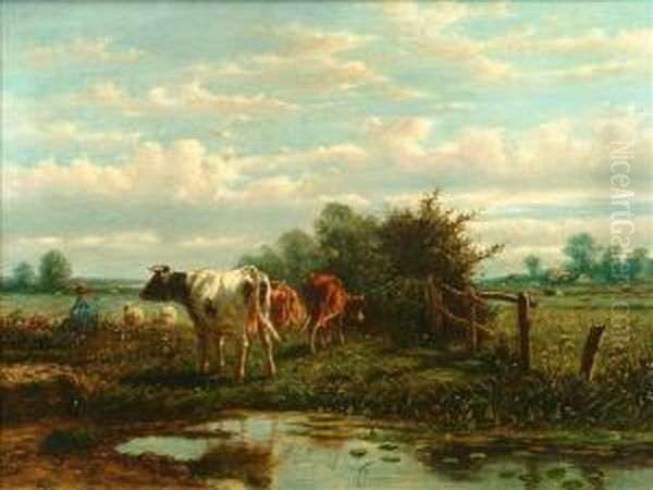 Cattle In Alandscape Oil Painting by William Frederick Hulk